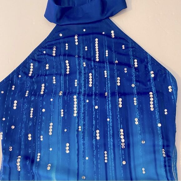 Glamorous solo dance costume leotard custom ombre blue  rhinestone LC child - Picture 5 of 14
